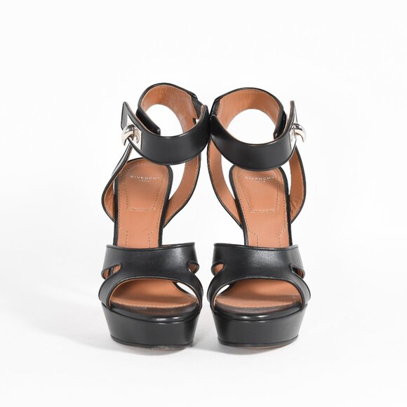 Givenchy Black Leather Shark Tooth Ankle Strap Platform Sandals Size 37 - Picture 2 of 12